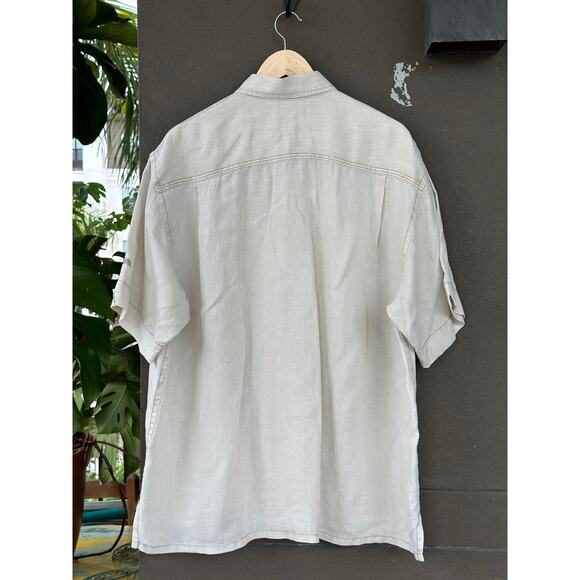 Tommy Bahama Relax Men’s XL 100% Linen Beige Tropical Aloha Hawaiian Camp Shirt - Picture 2 of 7